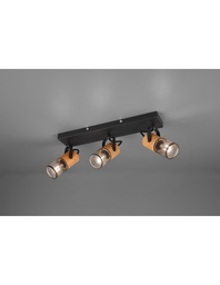 [S-TRIO804300332] Faretto Tosh Nero 3xE14 Spot Legno E Gabbia Metallica L44 cm Trio Lighting