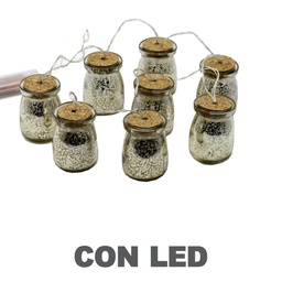 [S-V6069220000] Festone filo per bottiglie 8 pezzi vetro platino con led 200cm