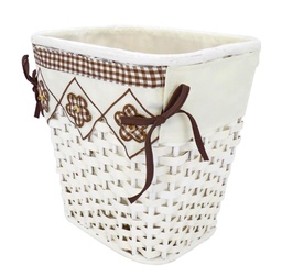 [S-V3624790000] Cestino in rattan bianco singolo con fodera quadrettata marrone cm25xh25x20