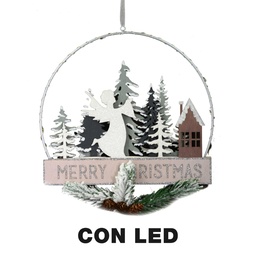 [S-V6329590000] Ghirlanda Angelo LED Verde Acqua in Metallo e Legno, 24x3,5x40,5 cm