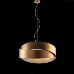 [S-BL207-2-OR] Lampadario  a sospensione in ferro Bianco Oro due luci 46x h22 cm