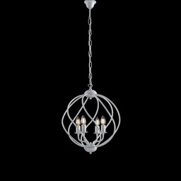[S-BL187-4-BA] Lampadario deco sospensione ferro Bianco Argento quattro luci 43x h50 cm