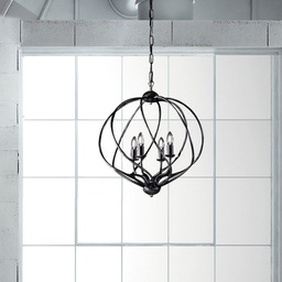 [S-BL187-4-NA] Lampadario deco sospensione ferro Nero decorazione Argento quattro luci 43x h50 cm