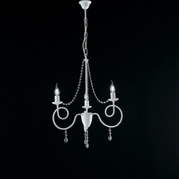 [S-BL148-3-BCO] Lampadario ferro Bianco tre luci decorazione shabby strass 50x h67 cm