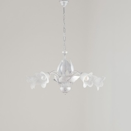 [S-BL155-5-BA] Lampadario in ferro Bianco Argento cinque luci vetri Alabastro Bianchi 68x h43 cm
