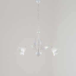 [S-BL155-3-BA] Lampadario in ferro Bianco Argento tre luci vetri Alabastro Bianchi 60x h43 cm