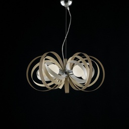 [S-BL151-5-BT] Lampadario in ferro Bianco Tortora cinque luci rifiniture Cromo 62x h30 cm