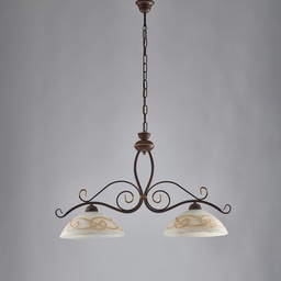 [S-BL225-2-RG] Lampadario lavorato in ferro Nero Ruggine rifinitura Oro due luci 81x h50 cm