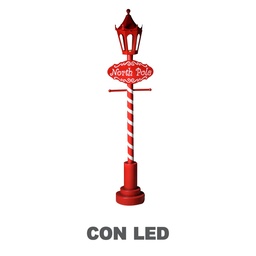 [S-V6149410000] Lampione metallo LED cartello Polo Nord Rosso 36x24 cm, altezza 152 cm