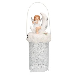 [S-V6138800000] Lanterna in Metallo e Resina Bianca con Angelo - 14x37 cm