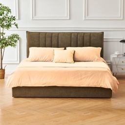 [99732] Letto Matrimoniale Saturno Tessuto Marrone Testiera Cuciture Verticali 160x190 cm