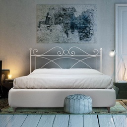 [S-AL331586] Letto in ferro matrimoniale con giroletto in ecopelle SABRINA Bianco 166x208x h128 cm