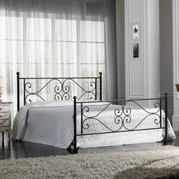 [S-FIREPEDI1601D1] Letto in ferro matrimoniale con pediera Nero Firenze lavorato