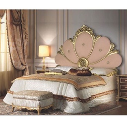[S-A117WP] Letto  matrimoniale  con contenitore con testiera  intagliato  a foglia oro 180x202xh.170 cm