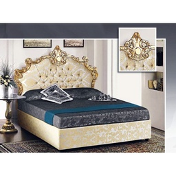 [S-A109WP] Letto  matrimoniale con contenitore testiera barocco in tessuto damascato 172x202xh.165 cm