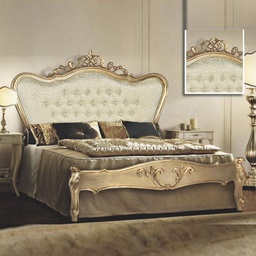 [S-A123PWP] Letto  matrimoniale con  testiera e pediera barocco in tessuto damascato 180x200xh.165 cm