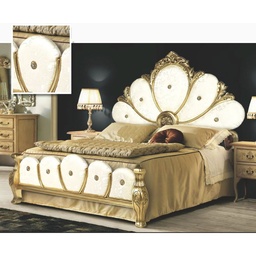 [S-A117PWP] Letto  matrimoniale con  testiera e pediera  intagliato e decorato a foglia oro 180x200xh.170 cm