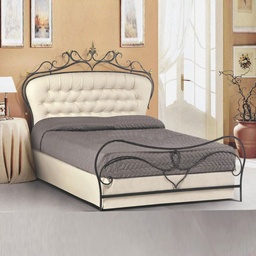 [S-A121WP] Letto matrimoniale in ferro battuto color antracite con testata imbottita 172x202xH.140 cm