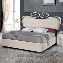 [S-F233WP] Letto matrimoniale in ferro con testiera imbottita in ecopelle  185x202xh.148 cm