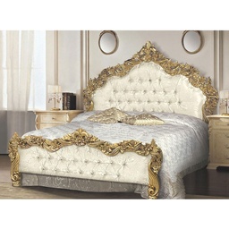 [S-A150LWP] Letto  matrimoniale  in legno con  testiera e pediera  in tessuto damascato 172x200xh.170 cm
