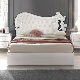 [S-F235WP] Letto matrimoniale in legno intagliato  con testiera imbottita in ecopelle  185x204xh.160 cm