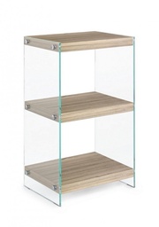 [S-B0734031] Libreria 3P Kenya - Mensole in MDF Rivestite in Carta Melaminica Effetto Legno - Fianchi in Vetro Temperato 12mm - 40a x 30b x 70h