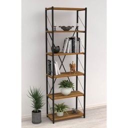 [99761] Libreria Alvin con 6 ripiani rovere scuro struttura metallo