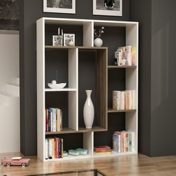 [97147] Libreria Liam bianca dettaglio geometrico noce 100x136h