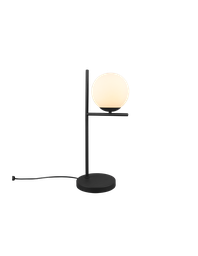 [S-TRIO502000132] Lampada da Tavolo in Metallo Nero con Sfera in Vetro Bianco