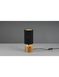 [S-TRIOR50171980] Lampada da Tavolo Woody Rotonda Base Legno Paralume Nero