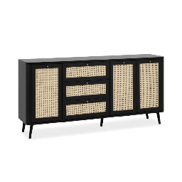 [S-FZ99104] Madia KUTA51A nera 3 cassetti e 3 ante effetto rafia