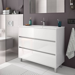 [100249] Mobile bagno Elmas100 con lavabo bianco laccato lucido 3 cassetti 100x45x86h