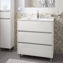 [100246] Mobile bagno Elmas80 bianco laccato lucido con lavabo 3 cassetti 81x45x86h