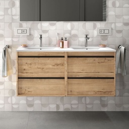 [100245] Mobile bagno sospeso Ador120 rovere ostippo doppio lavabo 4 cassetti 120x45x54h