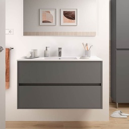 [100259] Mobile bagno sospeso Claros100 grigio opaco con lavabo 2 cassetti 100x45x56h