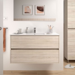 [100260] Mobile bagno sospeso Claros100 rovere caledonia con lavabo 2 cassetti 100x45x56h