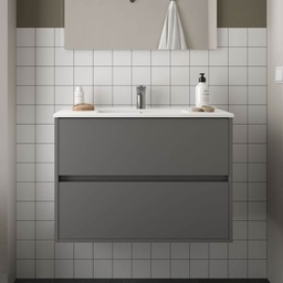 [100257] Mobile bagno sospeso Claros90 grigio opaco con lavabo 2 cassetti 90x45x56h