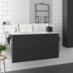 [100263] Mobile bagno sospeso Mango100 nero opaco con lavabo 2 cassetti 100x45x54h