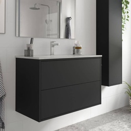 [100262] Mobile bagno sospeso Mango80 nero opaco con lavabo 2 cassetti 80x45x54h