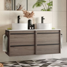 [100280] Mobile bagno sospeso Nuar120 rovere eternity doppio lavabo 4 cassetti 120x45x54h