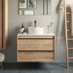 [100277] Mobile bagno sospeso Nuar80 rovere ostippo lavabo appoggio 2 cassetti 80x45x54h