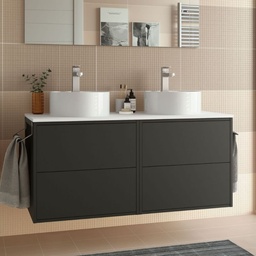 [100276] Mobile bagno sospeso Terrex120 nero opaco doppio lavabo 4 cassetti 120x45x54h