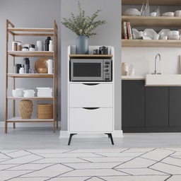 [99520] Mobile multiuso con cassetti bianchi e ripiano rovere L 60 x P 36 x H 136 cm