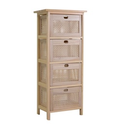 [S-V8041160000] Mobiletto in legno con 4 cassetti, colore naturale, rettangolare, dimensioni 39,5 x 27,5 x 92,5 cm