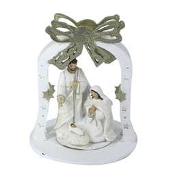 [S-V6321500000] Natività in Resina Campana Bianco 14x14x18 cm