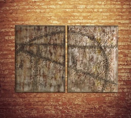 [S-QU/128] Olio su tela multicolor con telaio in metallo, dimensioni 75x100x3 cm