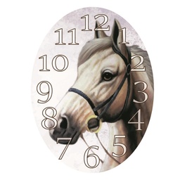 [S-V1859320000] Orologio ovale in legno MDF cm43xh58x1 con cavallo