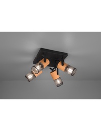 [S-TRIO804300432] Plafoniera Tosh Nero 4xE14 Spot Legno E Gabbia Metallica 22x22 cm Trio Lighting