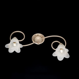 [S-BL230-PL2-AV] Plafoniera fiori  in ferro Avorio Oro due luci paralumi  56x26x h17 cm