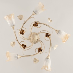 [S-BL26-PL5-AV] Plafoniera in ferro Avorio Oro rose cinque luci 70x h15 cm